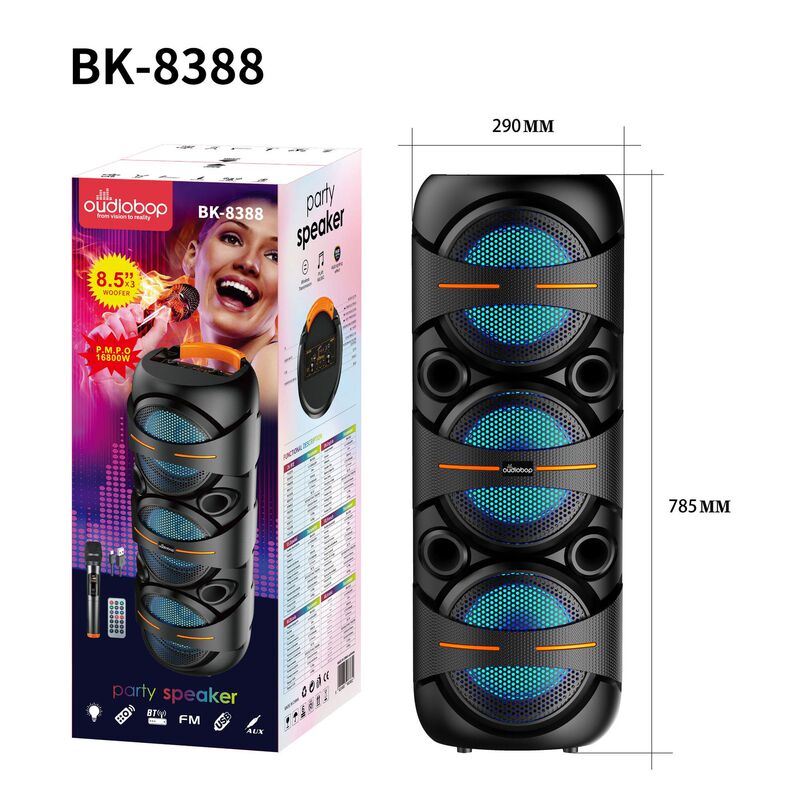oudiobop Outdoor Bluetooth Speaker BK-8388K Karaoke 8inch Three Speakers with Microphone for Square Dance Sound System oudiobop Outdoor Bluetooth Speaker BK-8388K Karaoke 8inch Three Speakers with Microphone for Square Dance Sound System
