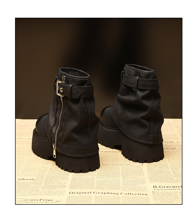 Giày boot nữ cổ thấp đế dày tăng chiều cao phong cách thường ngày — màu đen chi tiết 17
