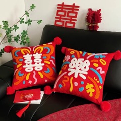 喜字結婚抱き枕ペア枕結婚部屋装飾赤い新婚プレゼントソファー枕カバーお祝い新年クッション