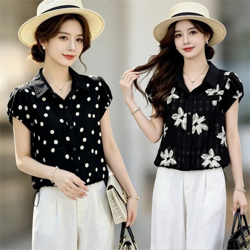 Dropshipping Fashion Short-Sleeve Shirt for Women 2026 Summer Printed Stylish Mom-Style Cardigan Shirt Versatile Top