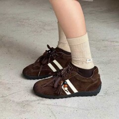 真皮德训鞋女款2025新款爆款秋季超火百搭软底增高运动鞋红色板鞋
