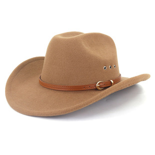 Cross-border Hot Selling Right Angle Square Top Western Cowboy Woolen Top Hat Men's Side Air Eye Breathable Hat for Children YZD003