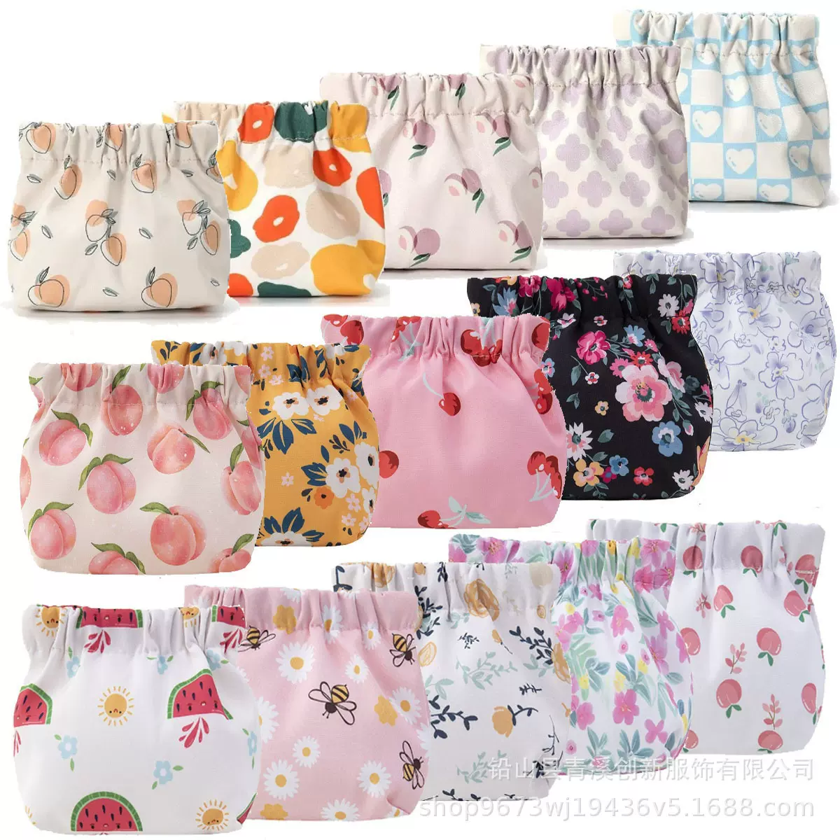 防水弹片收纳包自动闭合印花化妆包便携式时尚口红包零钱包随身带