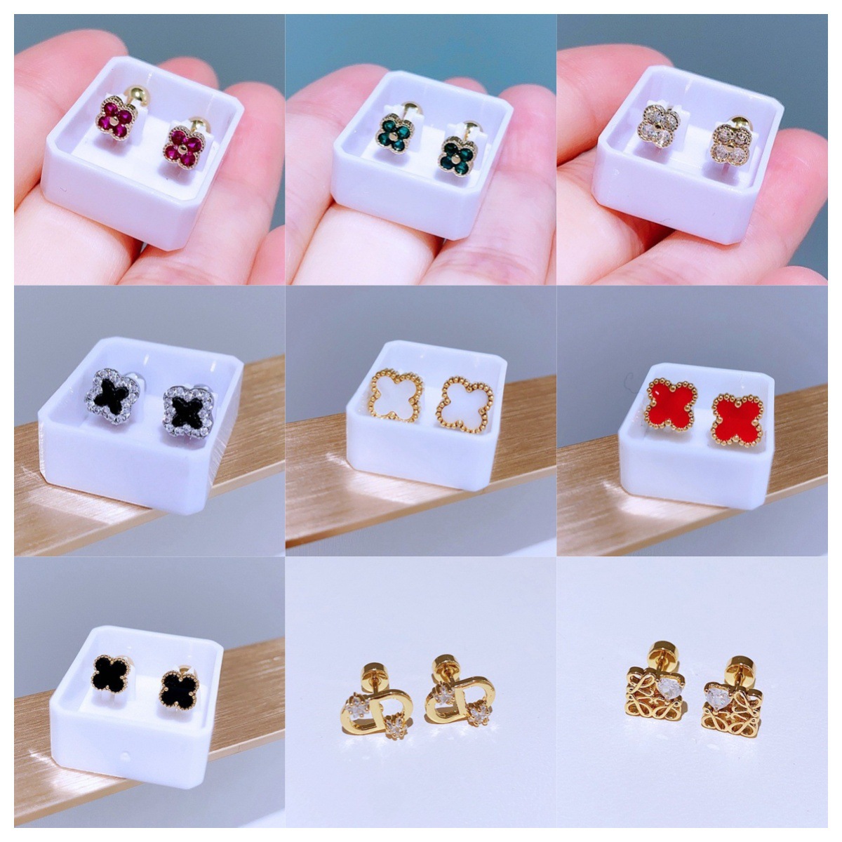 超闪精致锆石四叶草耳钉耳环 钛钢螺丝拧扣耳骨钉高级气质不掉色