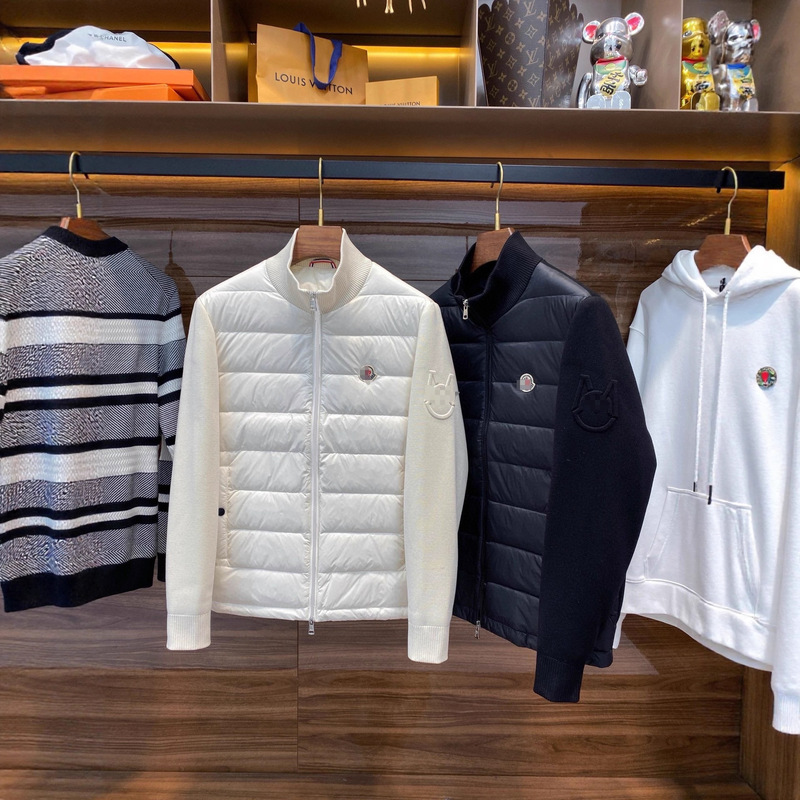 European Station m Mengjia Knitted Patchwork Casual Men's White Duck down Warm Fashionable Slim Fit Stand Collar down Jacket