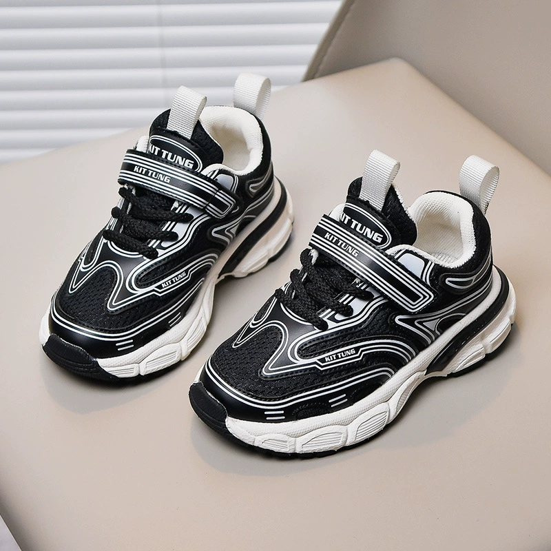 Детские кроссовки новые весенне-осенние на липучках, спортивная обувь для мальчиков 2025 года, сетчатые кроссовки для старших мальчиков, кроссовки в стиле "dad shoes"