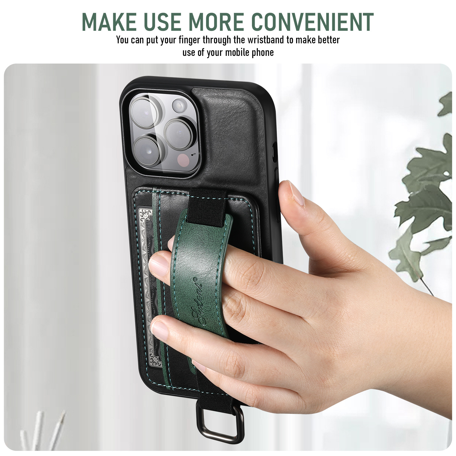 Funda de teléfono con tarjeta adecuada para iPhone 17 Pro Max, funda de cuero con correa de muñeca para Samsung S25 Ultra, Google Pixel 9