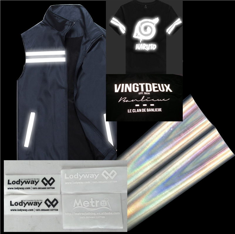 幻彩七彩反光弹力雕刻标烫标服装夜光标烫画硅胶厚板标烫唛洗水标