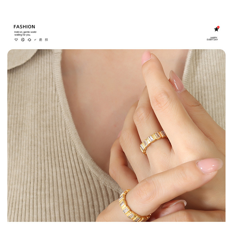 Zircon Inlaid Stainless Steel Ring