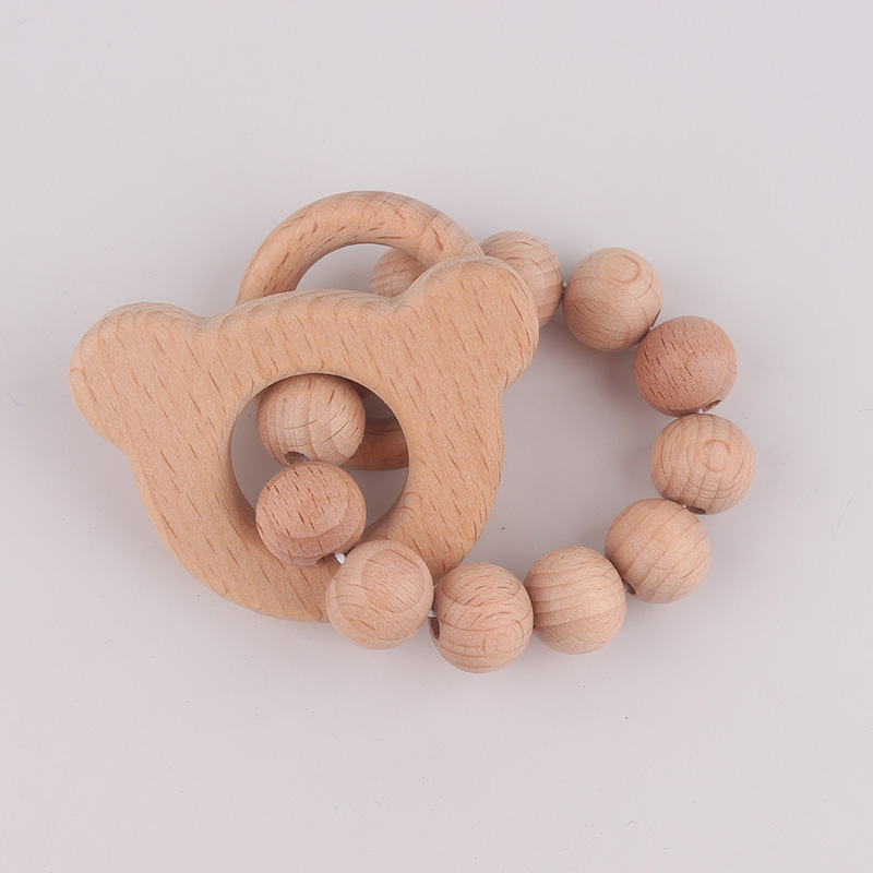 Europa y América niños pulsera de madera animal beech goma de madera perla recién nacido mordida le mordida molar pulsera