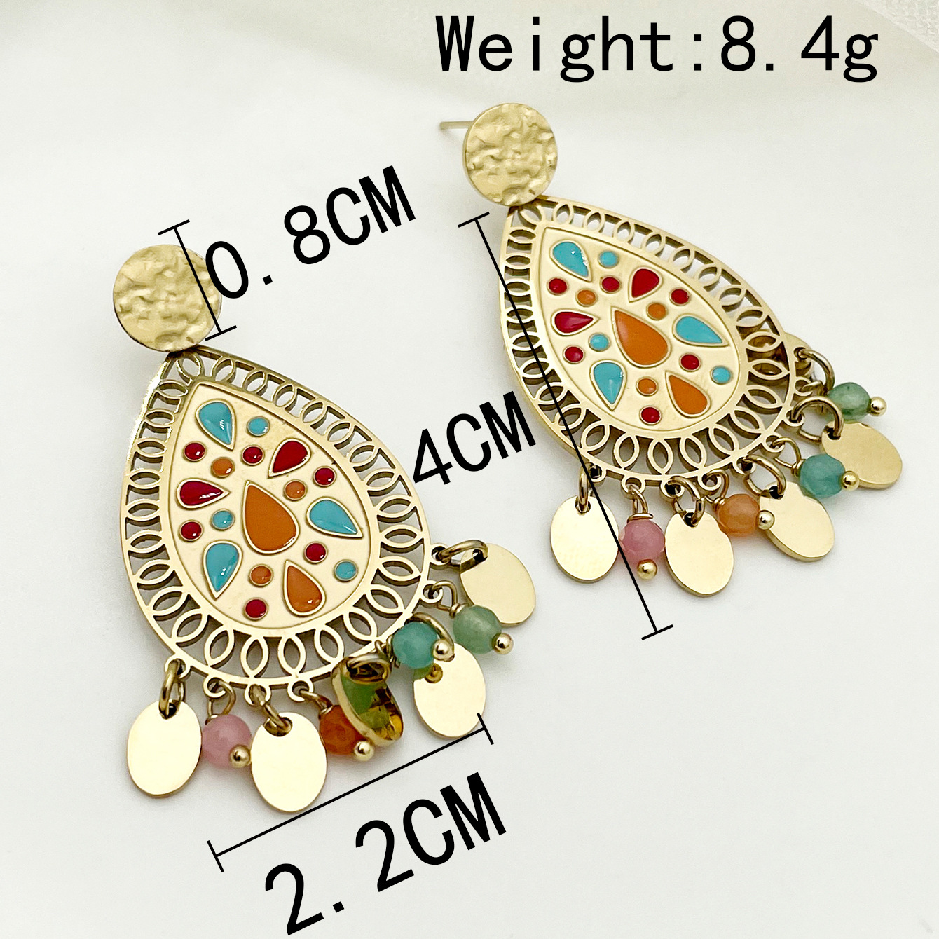 1 Pair Ethnic Style Water Droplets Stainless Steel Enamel Drop Earrings display picture 3