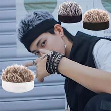 秋冬一体假发帽子男地主帽韩版毛绒复古街头恶搞无檐潮人针织帽子