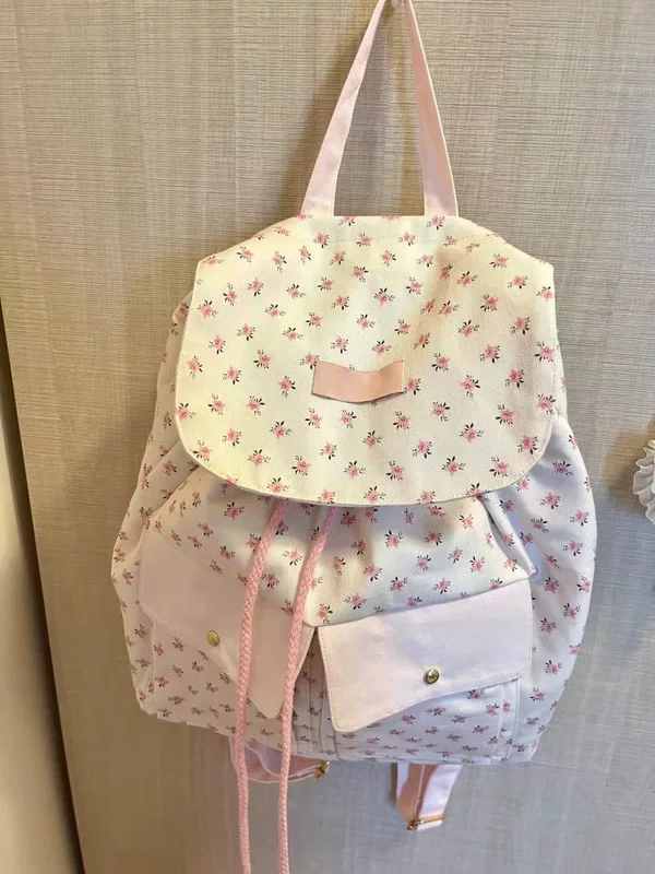 Cute Floral Backpack, Lightweight Pink Canvas Style, Small Daypack