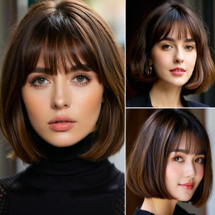 Wig women shoulder-length short hair bobo head simulation hair European and American fashion buckle short straight hair full head cover manufacturers supply