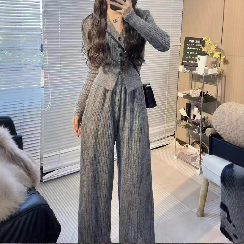 PH50831大爱美依缘2025秋季新款小个子时尚V领上衣阔腿裤两件套女|undefined