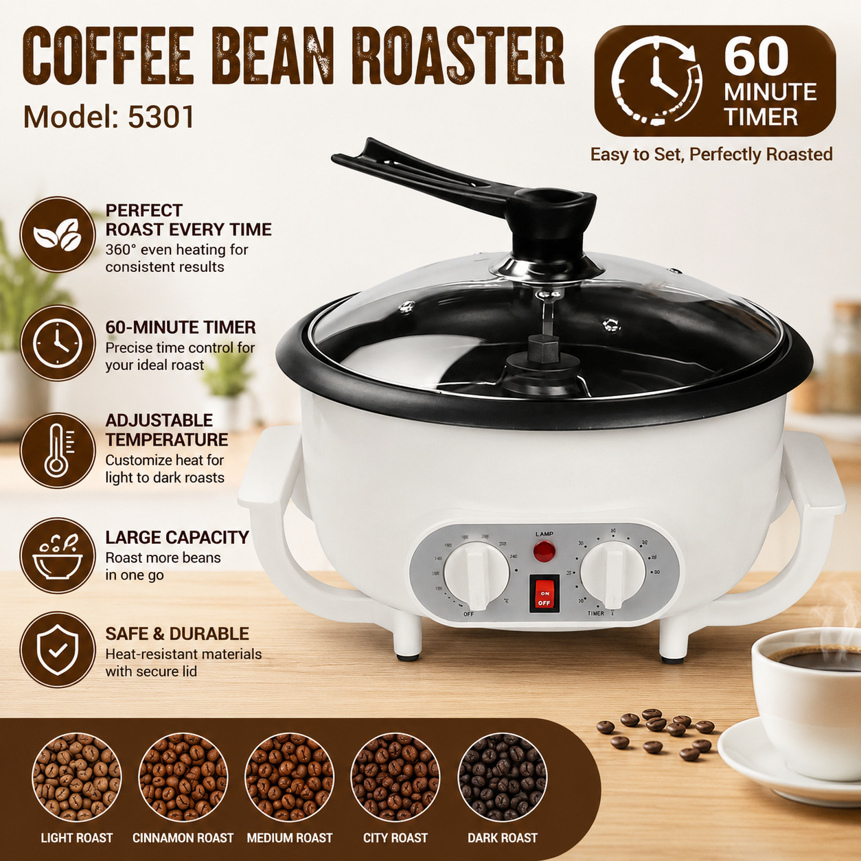 Estándar doméstico estándar europeo y americano tostador de granos de café secador de granos transfronterizo control de temperatura eléctrico equipos de tostado de café comercio exterior