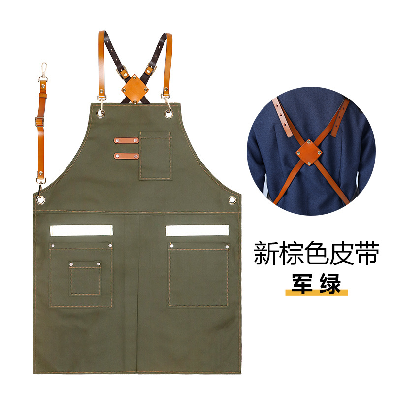 Delantal transfronterizo de algodón de sarga de Amazon, delantal de trabajo amarillo suave con abertura plegable y logotipo personalizado, venta al por mayor