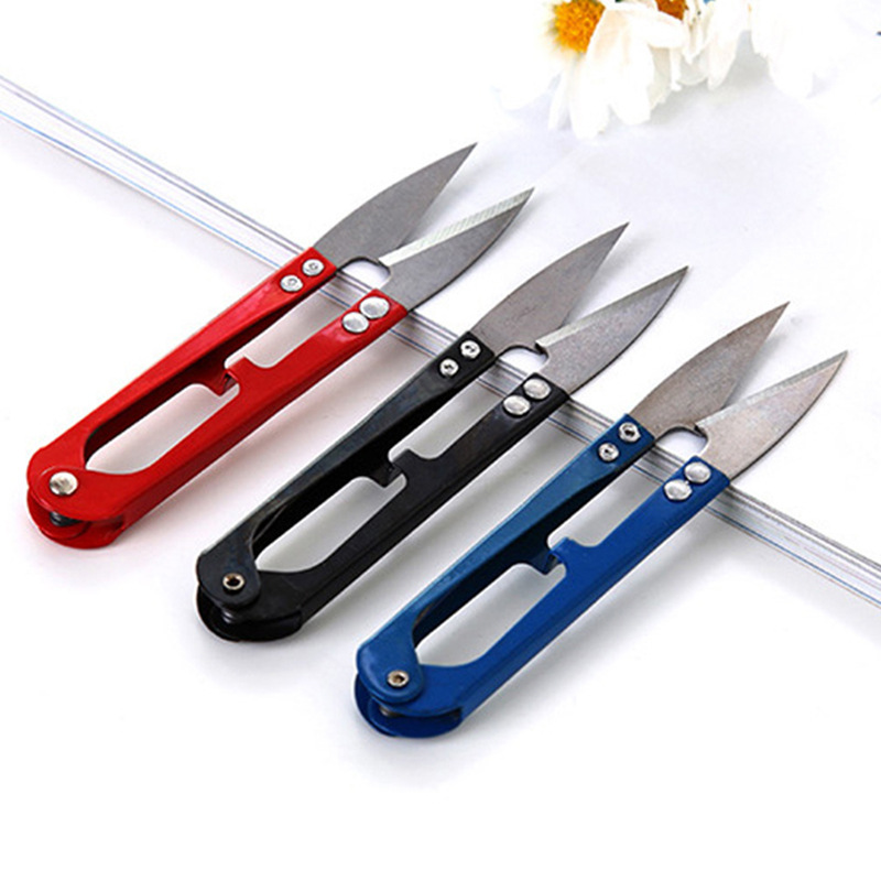 家用U型铁艺纱剪十字绣剪线头剪裁缝弹簧剪鱼线彩色迷你小剪刀
