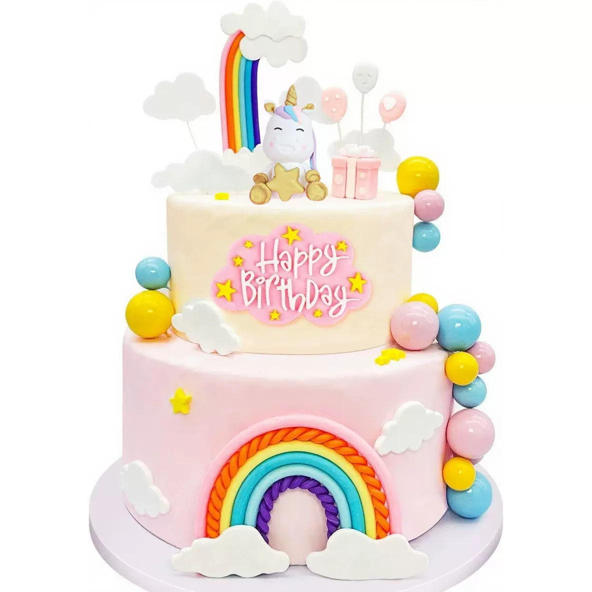 30件套软陶彩虹独角兽蛋糕装饰摆件云朵生日派对烘焙甜品台插件