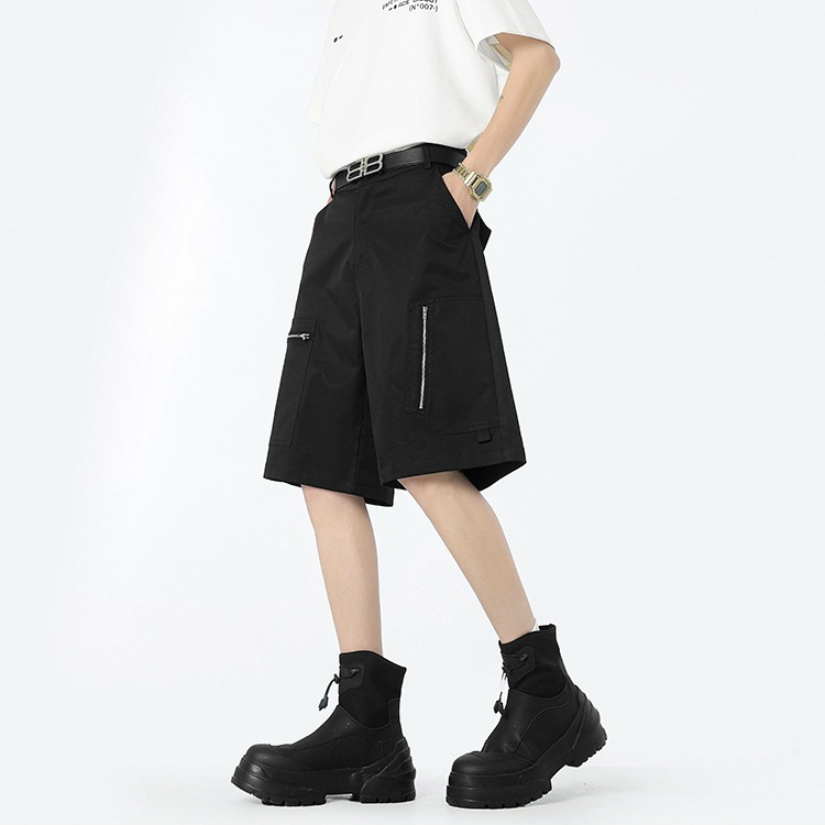 Summer New American-Style Zipper Multi-Pocket Men's Cargo Shorts Loose Straight Casual Knee-Length Shorts for Men