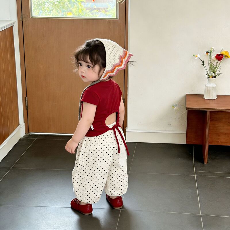 Baby Girl Summer Design Hollow-Out T-Shirt Set, Fashionable Thin Short-Sleeve Children's Casual Pants Two-Piece Set Baby Girl Summer Design Hollow-Out T-Shirt Set, Fashionable Thin Short-Sleeve Children's Casual Pants Two-Piece Set