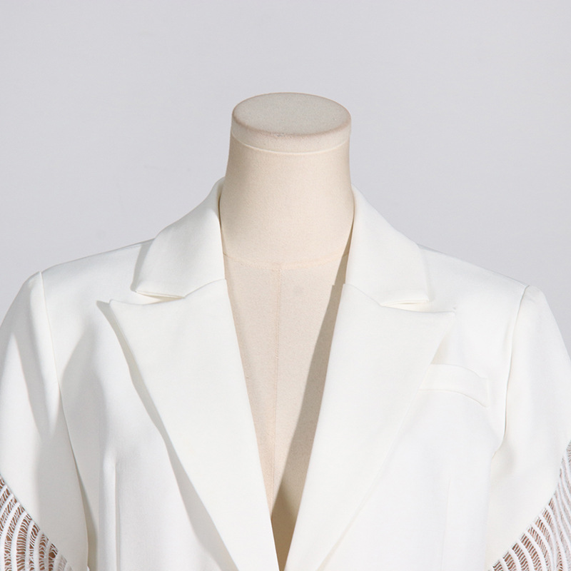 Elegant Women's Blazer Jacket Long Sleeve Lace Patchwork V-neck_voghion.com