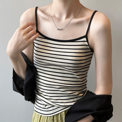 Elegant Striped Camisole Top for Women, Summer Outerwear 2024 New Style Slim-Fit Shapewear All-Matching Pure Cotton Base Shirt