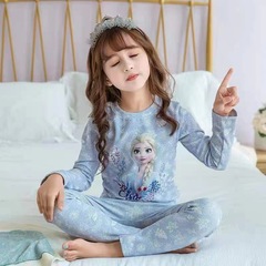 Frozen Children's Homecoming Spring and Autumn Pajamas for Girls, Elsa Princess Long-Sleeve Long Pants Set for Little Girls
