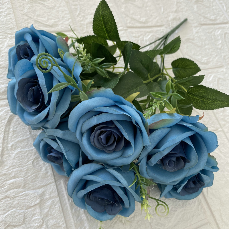 Rosa artificial ramo 7 dulces rosas hogar Decoración flor arreglo Boda boda decoración falsa flor sosteniendo Flor de seda