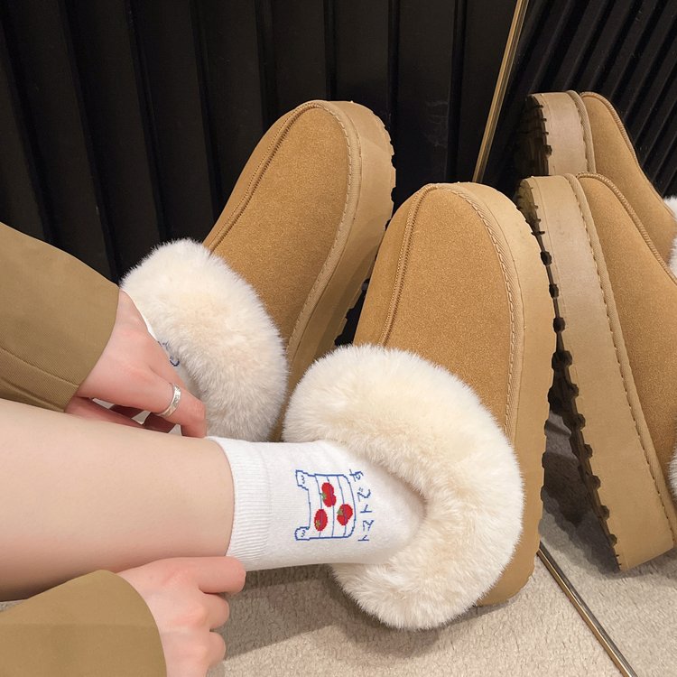 Thick snow boots for men and women in winter plus fleece thickened warm comfort to wear casual woolen shoes large size_voghion.com