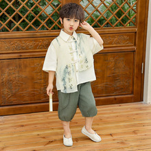 男童新中式国风汉服套装男孩夏季薄款短袖衬衫裤子两件套宝宝唐装