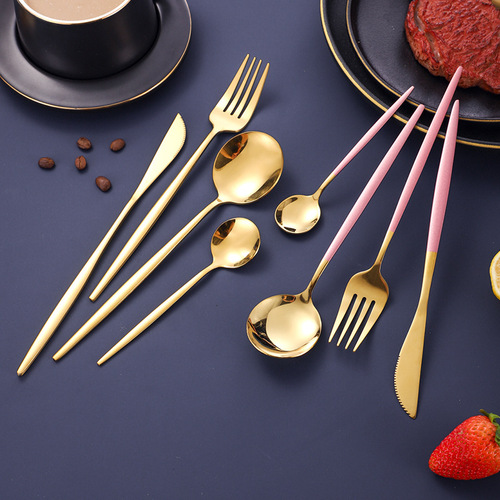 Stainless steel tableware set including four main pieces: steak knife, fork, and spoon, Portuguese style, Amazon cross-border Western cuisine set