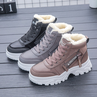 2025 Winter New Style Fleece-Lined Thick High-Top Cotton Boots Snow Boots Versatile Thick-Soled Short Boots Martin Boots for Women D10