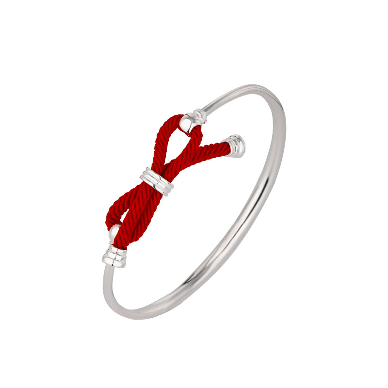 Pulsera de plata para mujer 999 plata esterlina cuerda roja arco luz lujo nicho diseño llano anillo pulsera de plata para novia