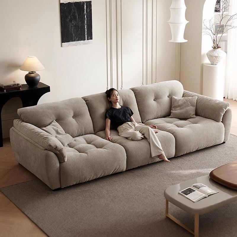 Yunduo Sofa 2025 New Model for Home Use, Small Apartment Modern Style Living Room Straight Three-Seater Fabric Internet Celebrity Puff Sofa