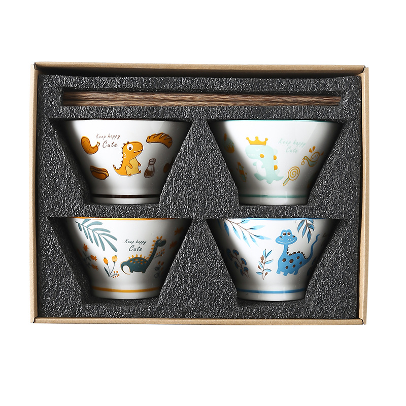 젓가락 선물 상자 공룡 양동이 그릇 4 색 4 팩