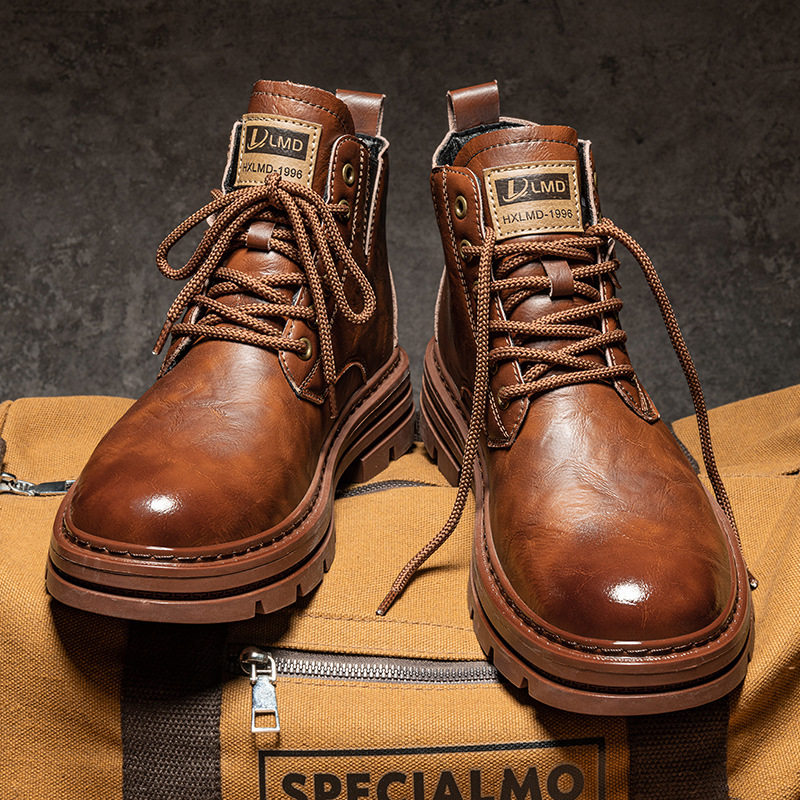 High-End Boots Men's High-Top Mid-Top Genuine Leather Shoes Men's Boots Men's 2025 Autumn and Winter Versatile Leather Shoes