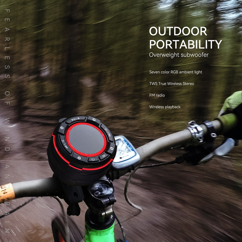屋外防水自転車bluetoothスピーカーTWSFMラジオハンズフリー通話ledライト強力吸盤重低音サーフィン|undefined