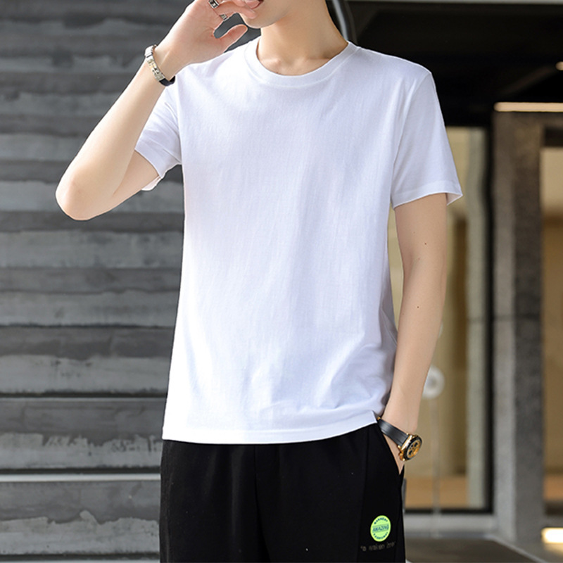 メンズ半袖Tシャツ夏の新しいラウンドネックカジュアルボトリングシャツメンズTシャツトレンディなルーズ半袖無地トップス紳士服|undefined