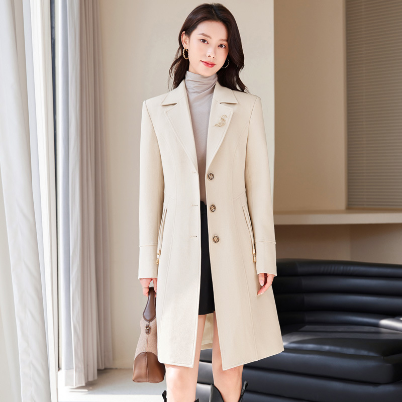 Apricot Windbreaker Outwear for Women 2025 New Spring and Autum Mid-Length Small Korean Casual Professional Suit Outwear