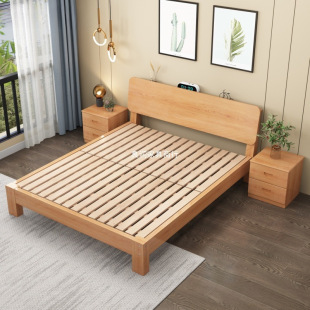 Solid Beech Wood Bed Modern Simple 1.8 Double Single Bed 1.5m Home Nordic Tatami Simple Bed Frame