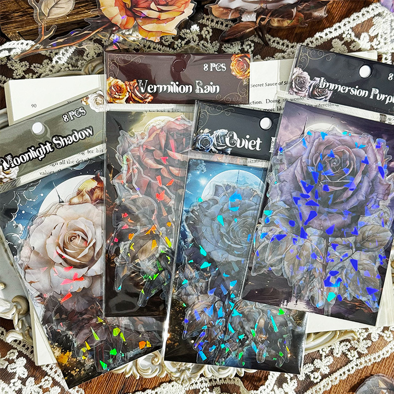 Noche rosa rosa adhesivo láser adhesivo impermeable PET adhesivo manual DIY material manual adhesivo creativo para niños