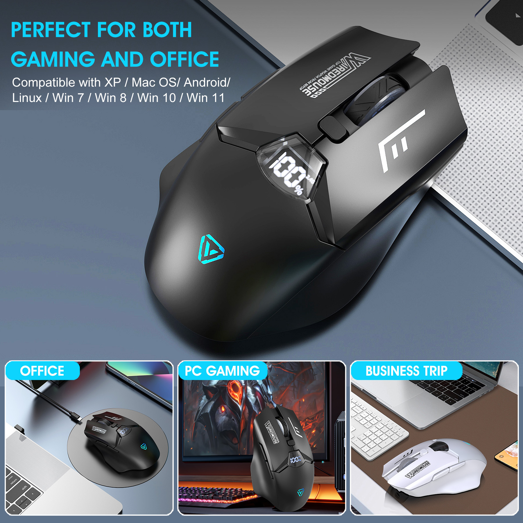 Wireless Bluetooth Dual-Mode-Maus mit Ladefunktion, leise, Gaming, intelligente Bildschirmanzeige, Computer-Monitor-Maus für grenzüberschreitenden Handel