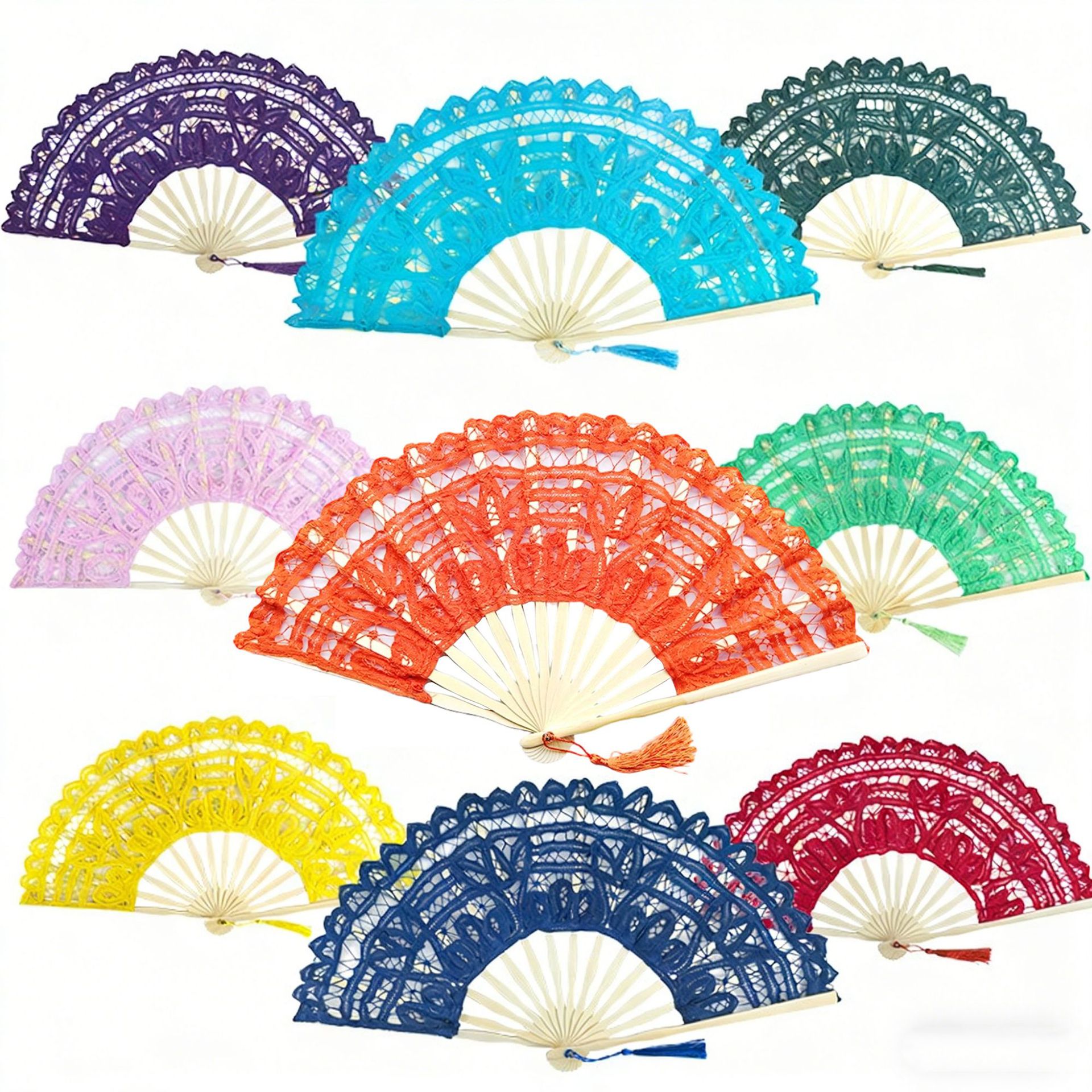 Hay 21CM 27CM ventilador plegable de corte retro bambú y madera de encaje ventilador plegable de boda blanca de alta calidad