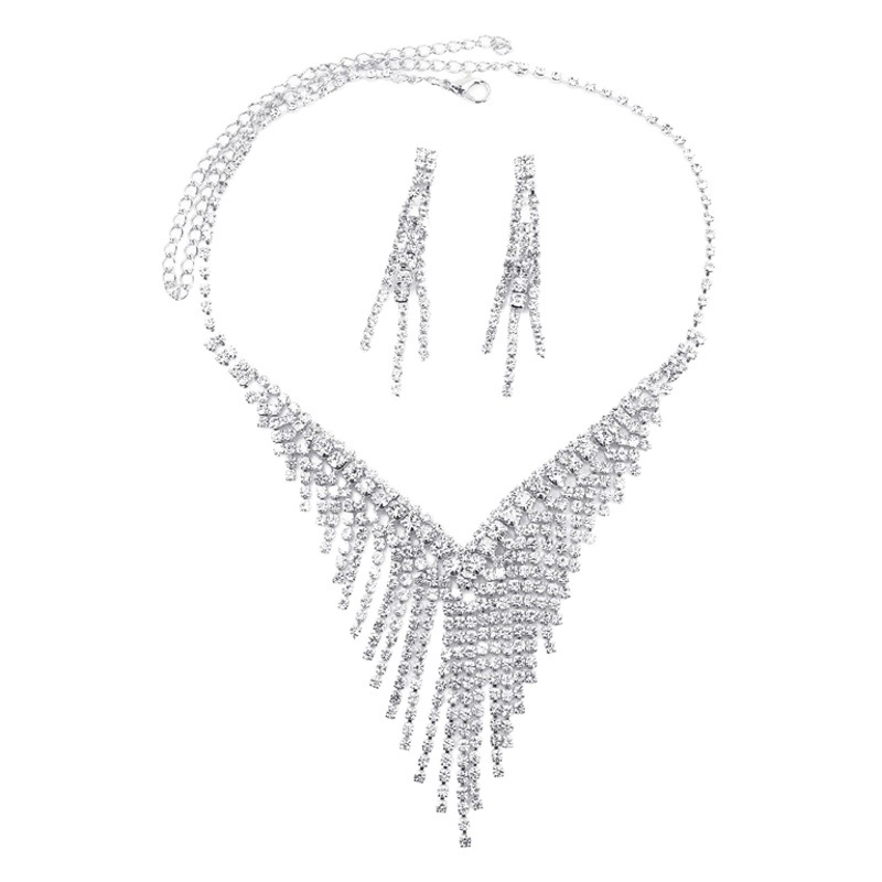 Corea del Sur metal garra cadena rhinestone boda collar nupcial collar eardrop joyería banquete collar joyería traje al por mayor