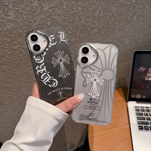 新款潮牌十字架克罗心彩银电镀镜头手机壳套适用苹果16Promax1314