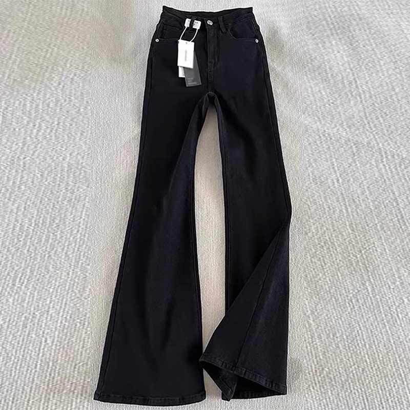 Black Straight-Leg Flared Jeans for Men, Spring and Summer American High Street Vibe Pants, Slim Fit, Slimming Curved Hem Flared Pants