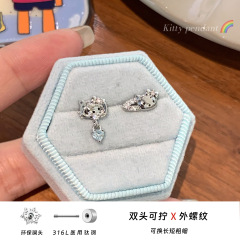316L钛钢铜镀金微镶锆发夹潜水员KT猫钛钢耳钉养耳洞耳蜗耳骨钉
