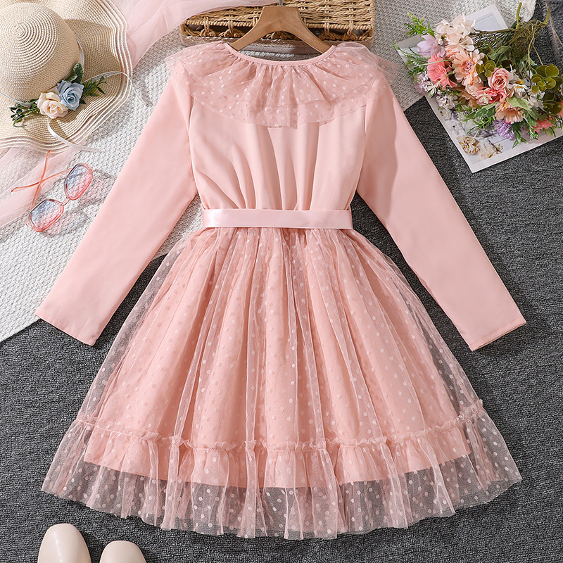 Robe fille à manches longues et dentelle pour la mi-saison_voghion.com