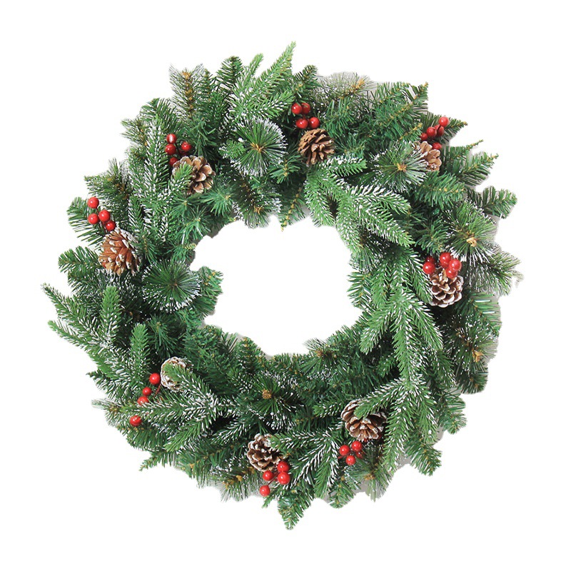 Guirnalda Navideña Transfronteriza de 60 cm, Decoración Navideña para Centros Comerciales, Guirnalda Artificial para Colgar en la Puerta con Frutos Rojos Mixtos, Piñas y Enredadera